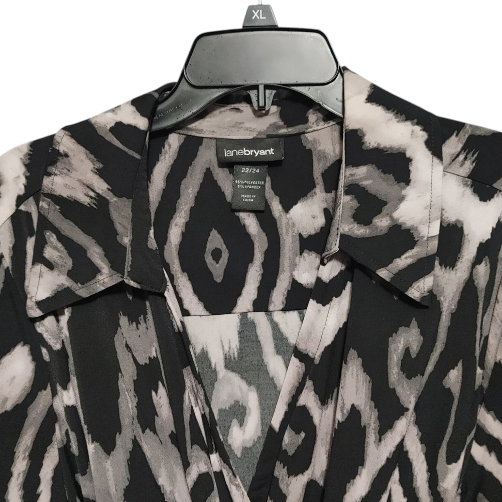 Lane Bryant Gray Black Geometric Pattern Collared Tie Front Dress Womens Size 3X - Picture 5 of 11